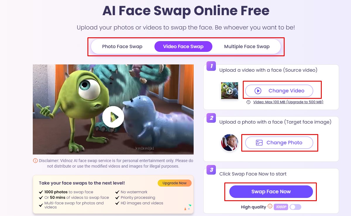 Face Swap Disney Characters Using Vidnoz